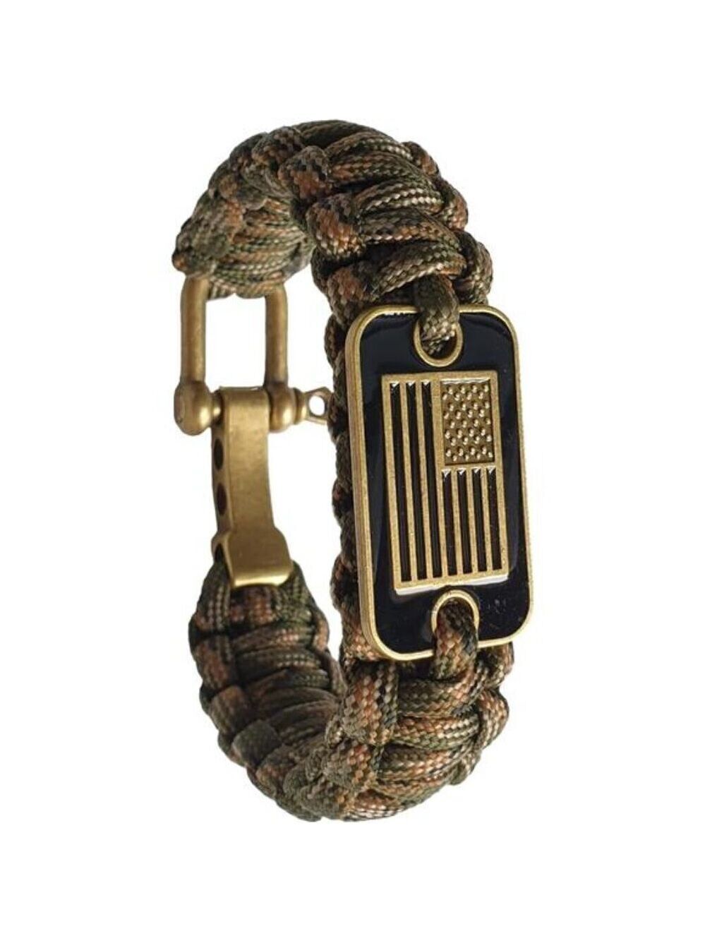 American Flag Para cord Bracelet Tactical Survival Army Military Men Bronze USA